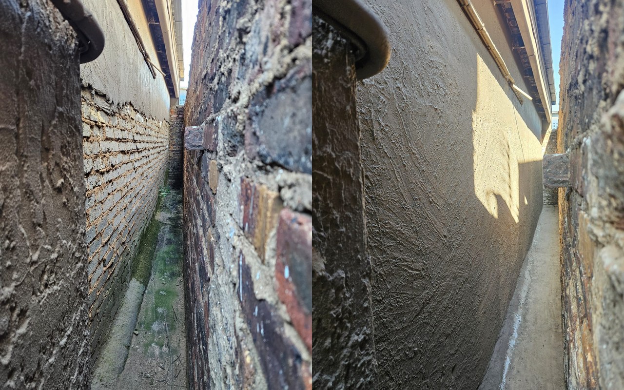 Damp treatment before and after — Glen Marais project